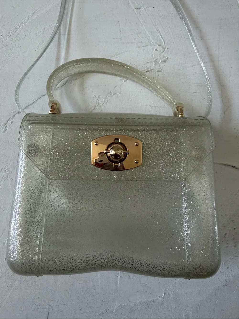 Furla Y2K Silver Glitter Rubber Mini Candy Crossbody Jelly Bag